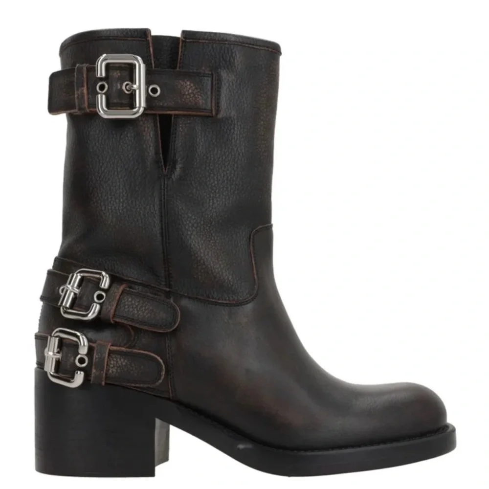 Chloé Buckled Textured leather ankle boots New condition - Picture 4 of 7